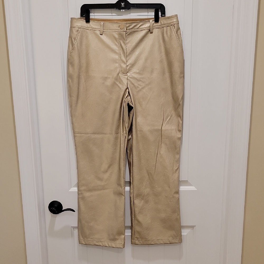 Halogen Gold Metallic High Rise Straight Leg Pants Size 14 NWT